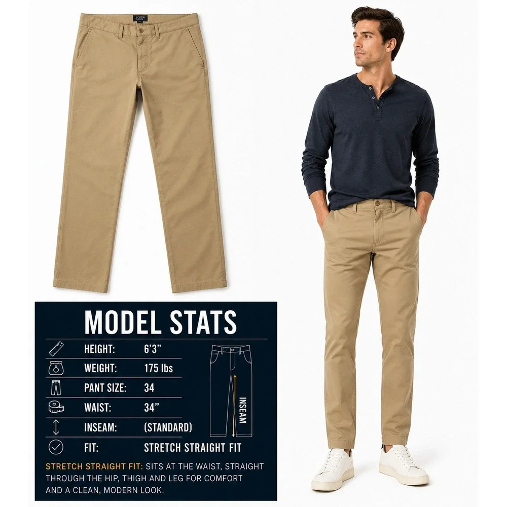 J.Crew 484 Slim Fit Stretch Tech Chinos Khaki Mens 34x34 Re-Imagined Tech Pants